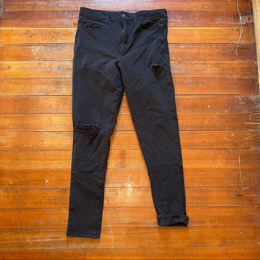 American Eagle next level stretch black high waisted distressed jeans